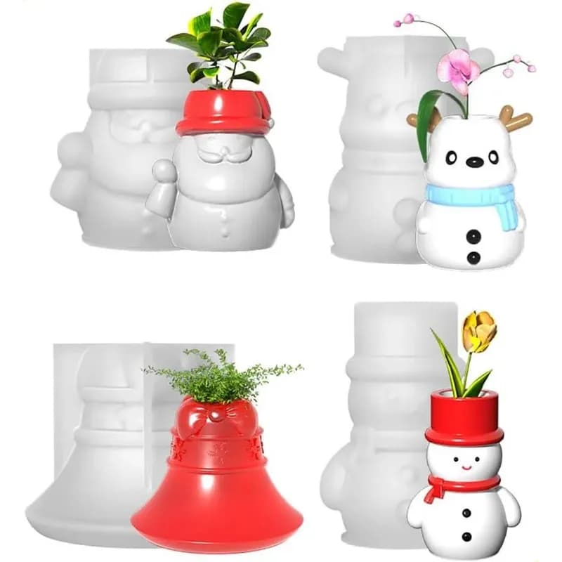 4Pcs Christmas Resin Silicone Mold DIY Handmade Epoxy Mould for Xmas Ornament Candle Home Decoration