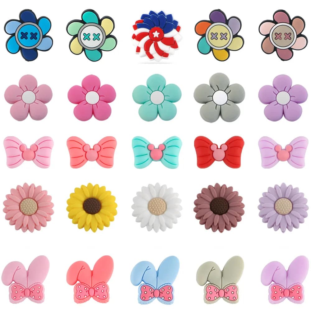 5/10 Pezzi Perline in Silicone a Forma di Fiore Sorridente, Mini Perline Decorative per Creazione di Gioielli, Accessori Fai-da-Te per Catenelle Portaciuccio e Braccialetti