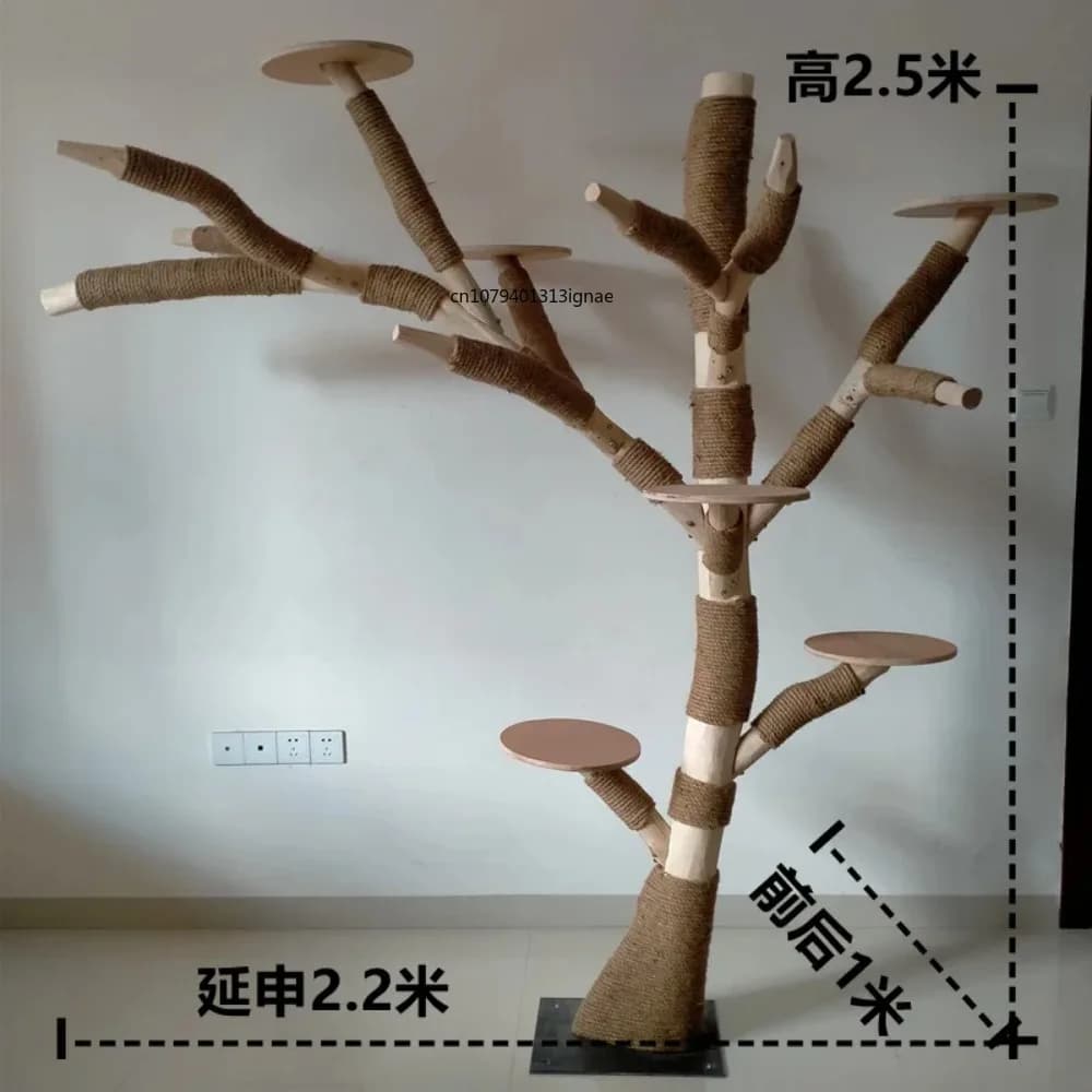 Tiragraffi per gatti resistente all'usura, non appiccicoso, con tronco d'albero vero, in legno massello, grande, piattaforma integrata per il salto degli animali domestici