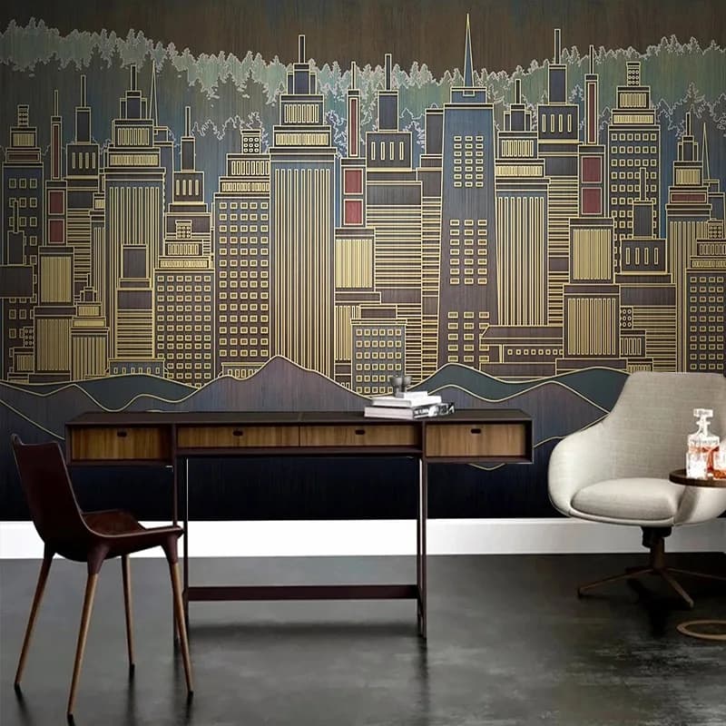 Custom Mural 3D Stereo Golden Lines Embossed City Buildings Wallpaper Living Room TV Sofa Bedroom Decor Papel De Parede
