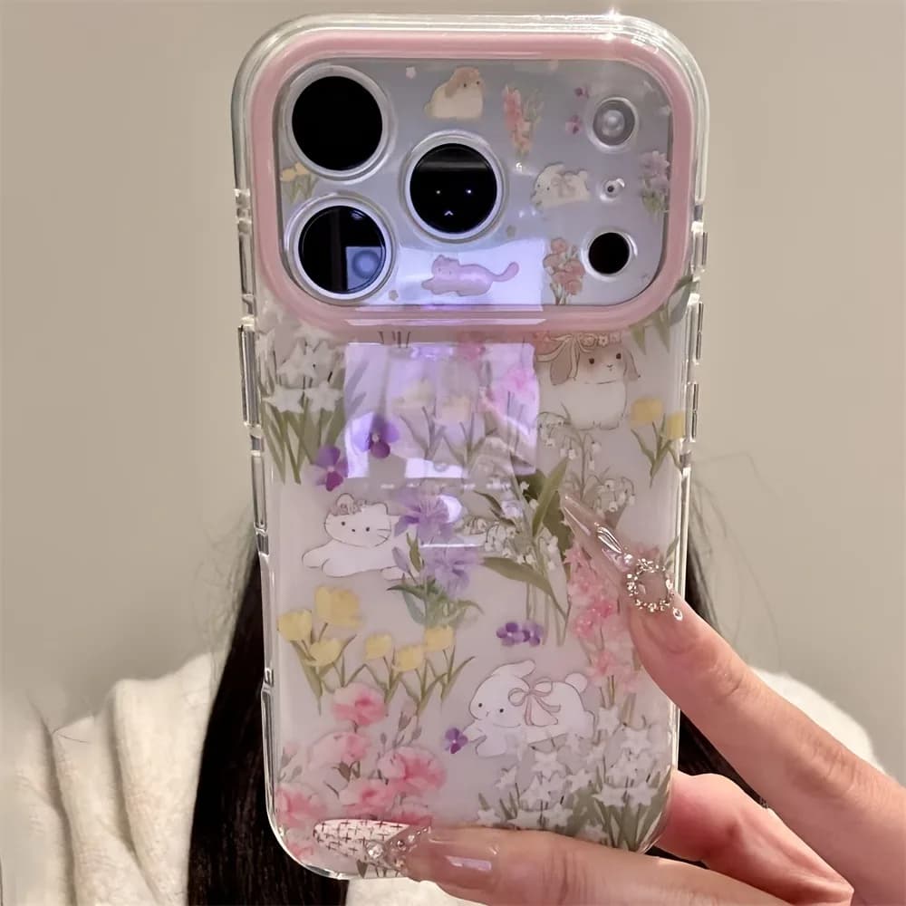 Cute Cat Colorful Flower Protection Phone Case For iPhone 17 Pro Max 16 15 Pro 14 13 12 11 Pro Max Stylish Shockproof Back Cover