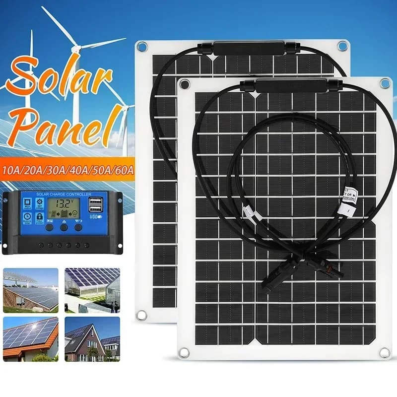 Pannello solare flessibile 30W-600W Caricabatteria 12V Dual USB con controller 10A-100A Celle solari Power Bank per fornitura esterna