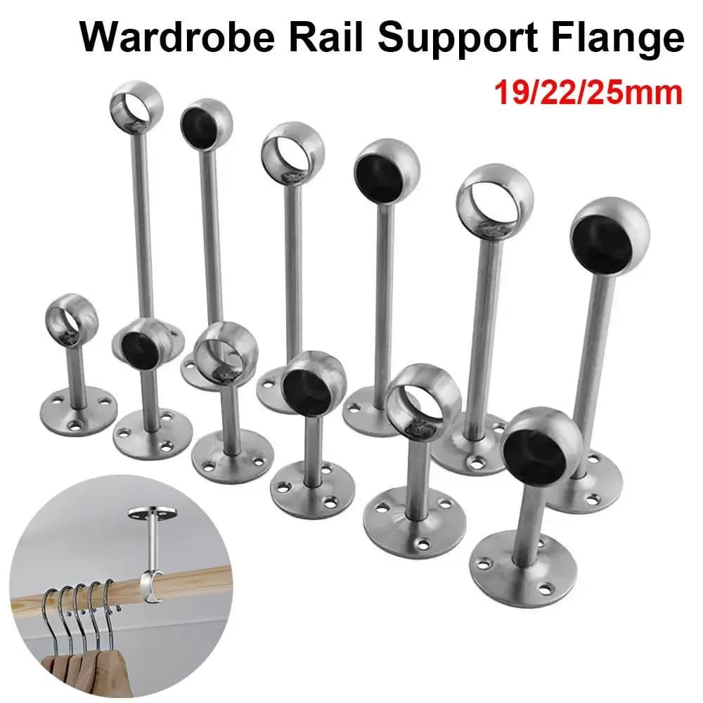 1Pcs Stainless Steel Pipe Bracket 19/22/25mm Half/All Pass Tube Holder Wardrobe Rail Support Flange for Clothes Pole Curtain Rod