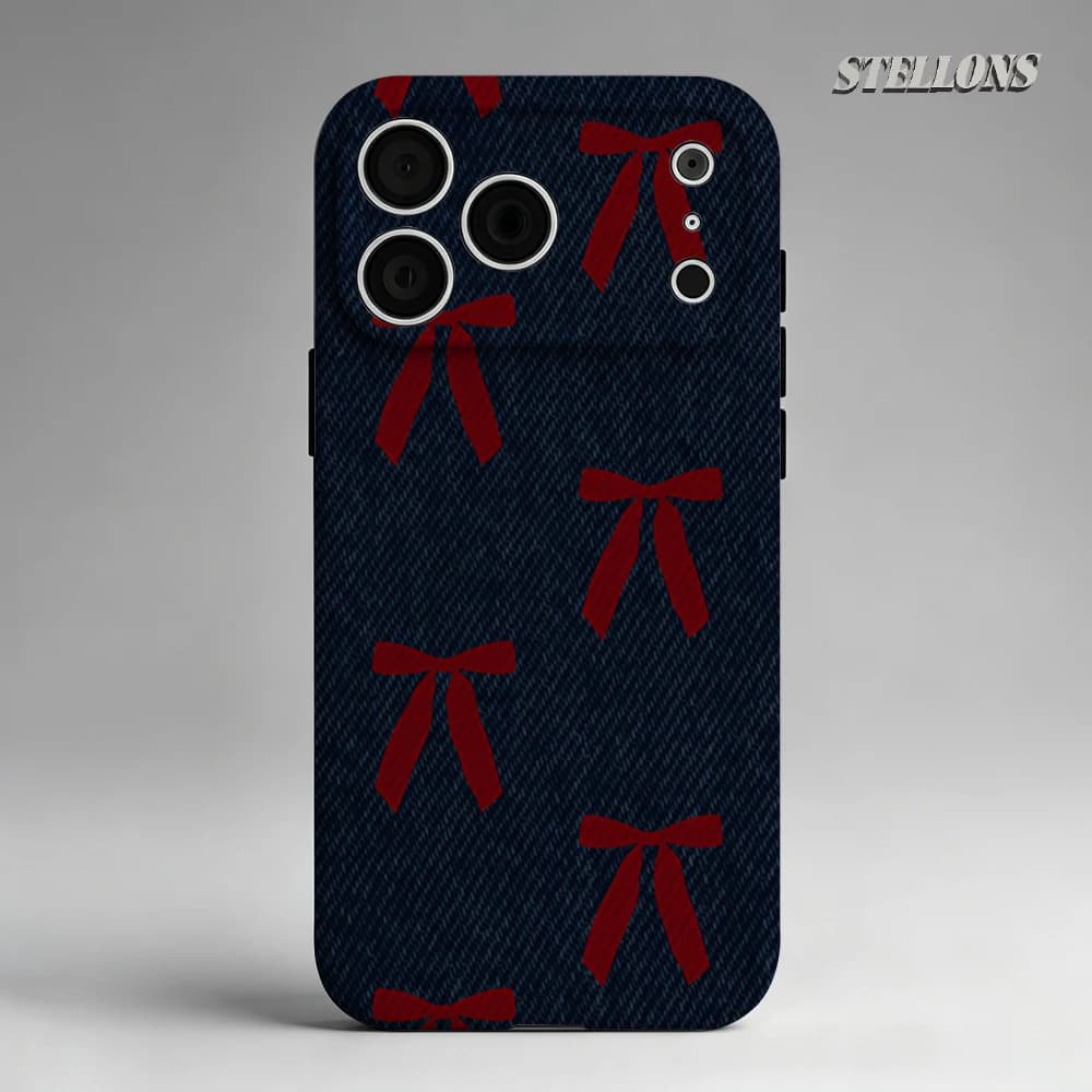 Custodia per telefono in denim con fiocchi rossi per custodia magnetica per iPhone 17 16 15 14 13 Pro Max Plus, custodia robusta a strato singolo/doppio