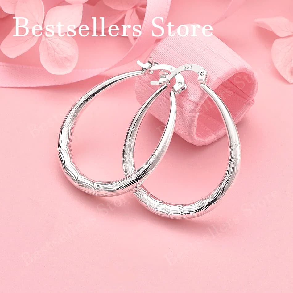 925 Sterling Silver 30mm Exquisite Wave Textured Large Hoop Earrings for Women Fashion Gift Accessories Party Jewelry