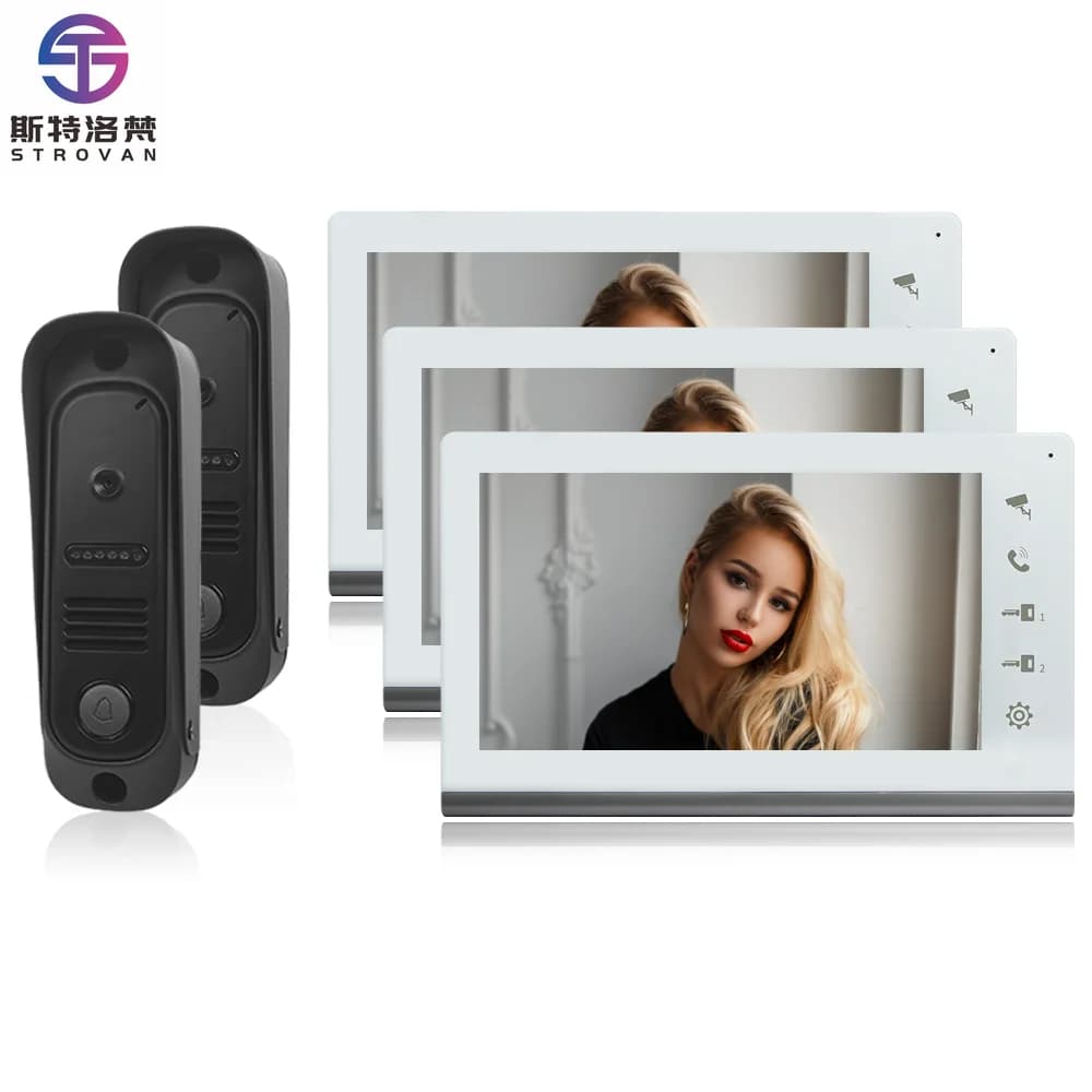 Sistema videocitofonico multi-kit 3 pezzi schermo da 7 pollici e 2 citofoni campanello sblocca visione notturna per appartamento villa