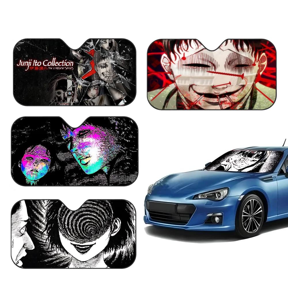 Horror Comics J-Junji I-Ito Parabrezza per auto Pieghevole Parasole Blocco di copertura Riflettore Schermo protettivo anti UV traspirante portatile