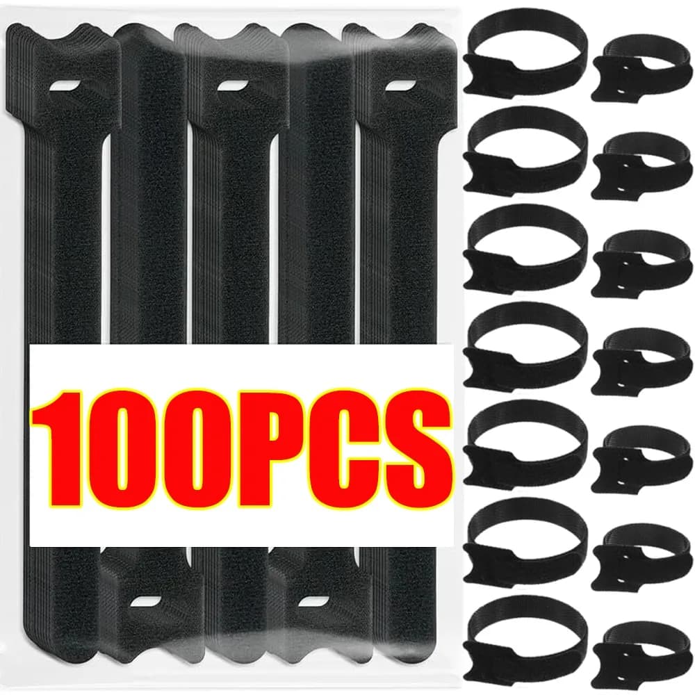 Multi-size Black Nylon Cable Tie Reusable Data Cable Storage Adhesive Tape Organizers Office Earphones Wire Management Fastener