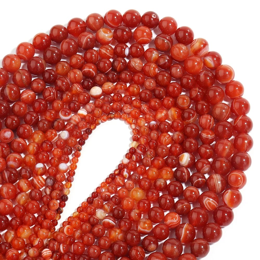 1 filo di perline rotonde in agata a strisce rosse, perline in pietra naturale per la creazione di gioielli, bricolage, braccialetti, collane e forniture.
