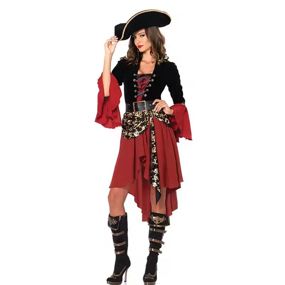 Costume da Capitano Pirata dei Caraibi per Donna, Abito Gotico per Halloween, Travestimento per Adulti