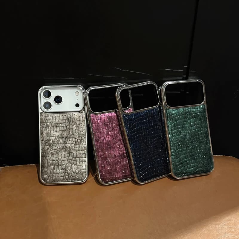 Custodia per telefono in pelle PU con bordo in TPU morbido e placcatura di lusso, motivo coccodrillo, per iPhone 17 Pro Max 15 13 12 14 16 Pro Max, cover posteriore