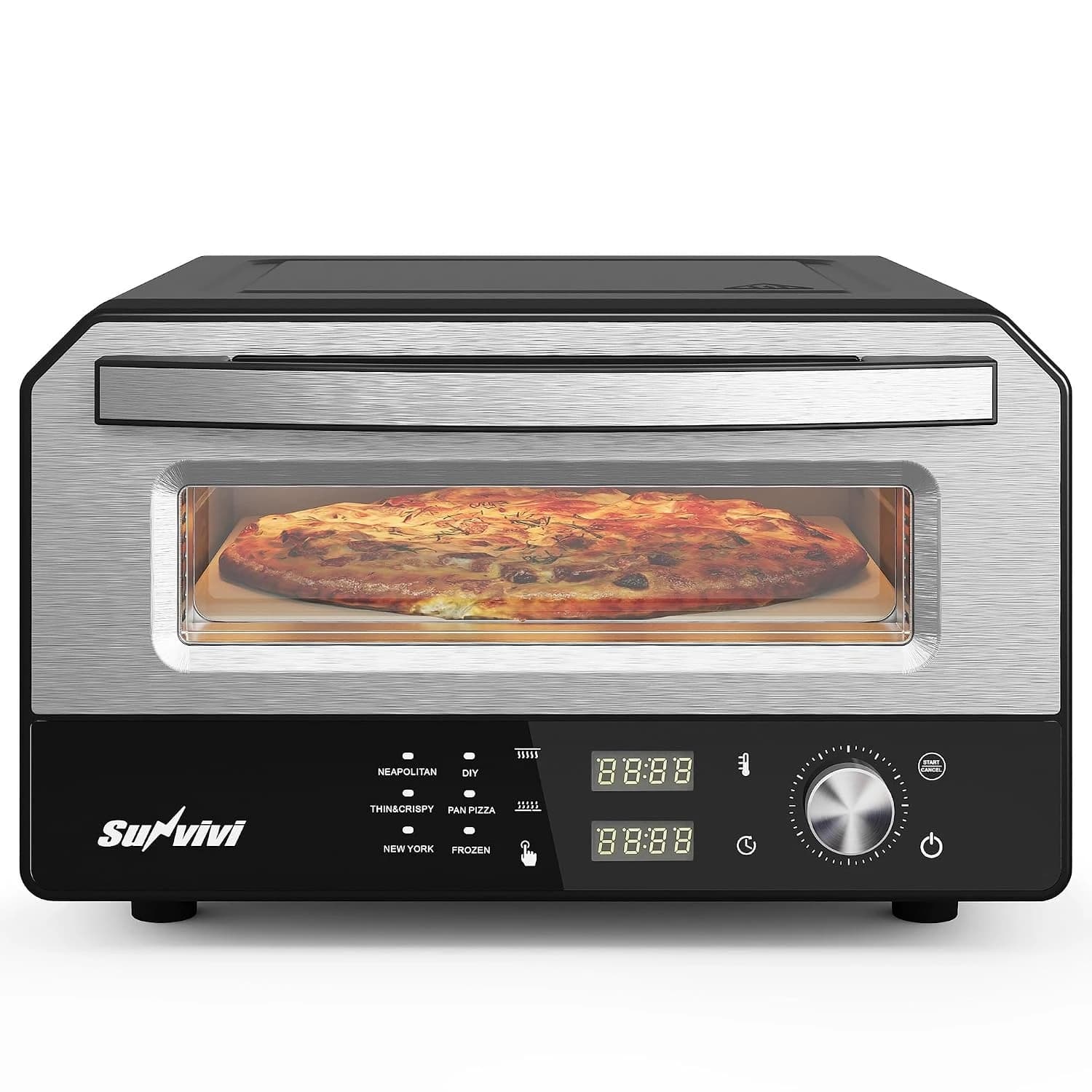 1700W Electric Pizza Oven 750℉ 12 Inch Countertop Maker 6 Presets Indoor Outdoor Portable Cooker With Pizza Stone And Peel