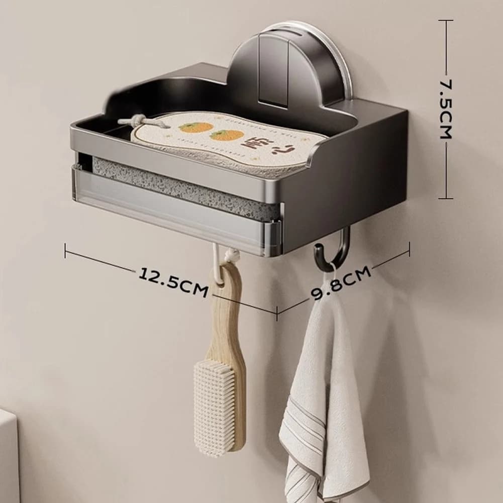 Portasapone da parete con ventosa, vassoio rimovibile e ganci, facile installazione per il bagno