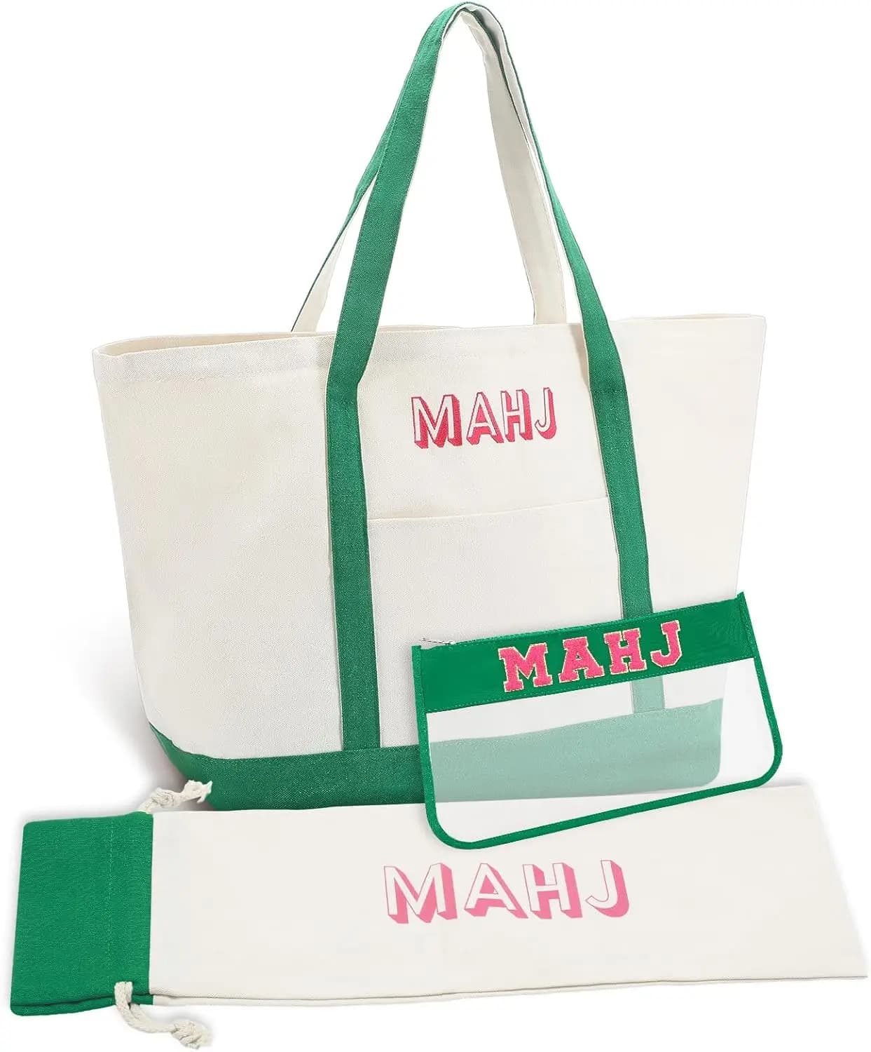 Set di 3 Borse Vuote in Tela per Mahjong Americano, per Tessere, Supporti e Spintori, Verde Regolare