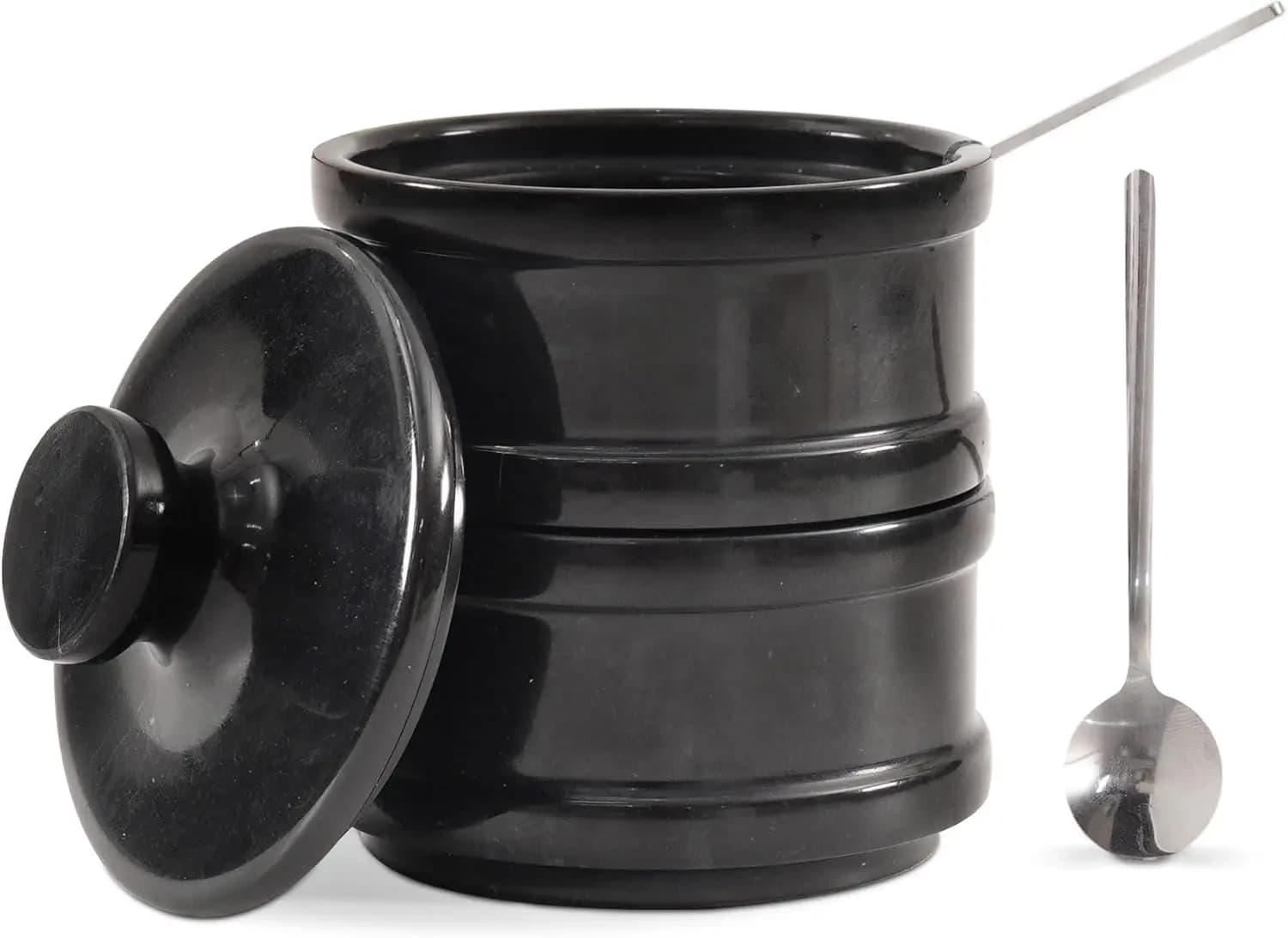 Set di Saliera e Pepiera in Marmo Fatto a Mano con Coperchio – Ciotole da 5,5 Pollici per Sale e Pepe, Set Contenitori da Cucina per Spezie, Gioielli e Decorazioni