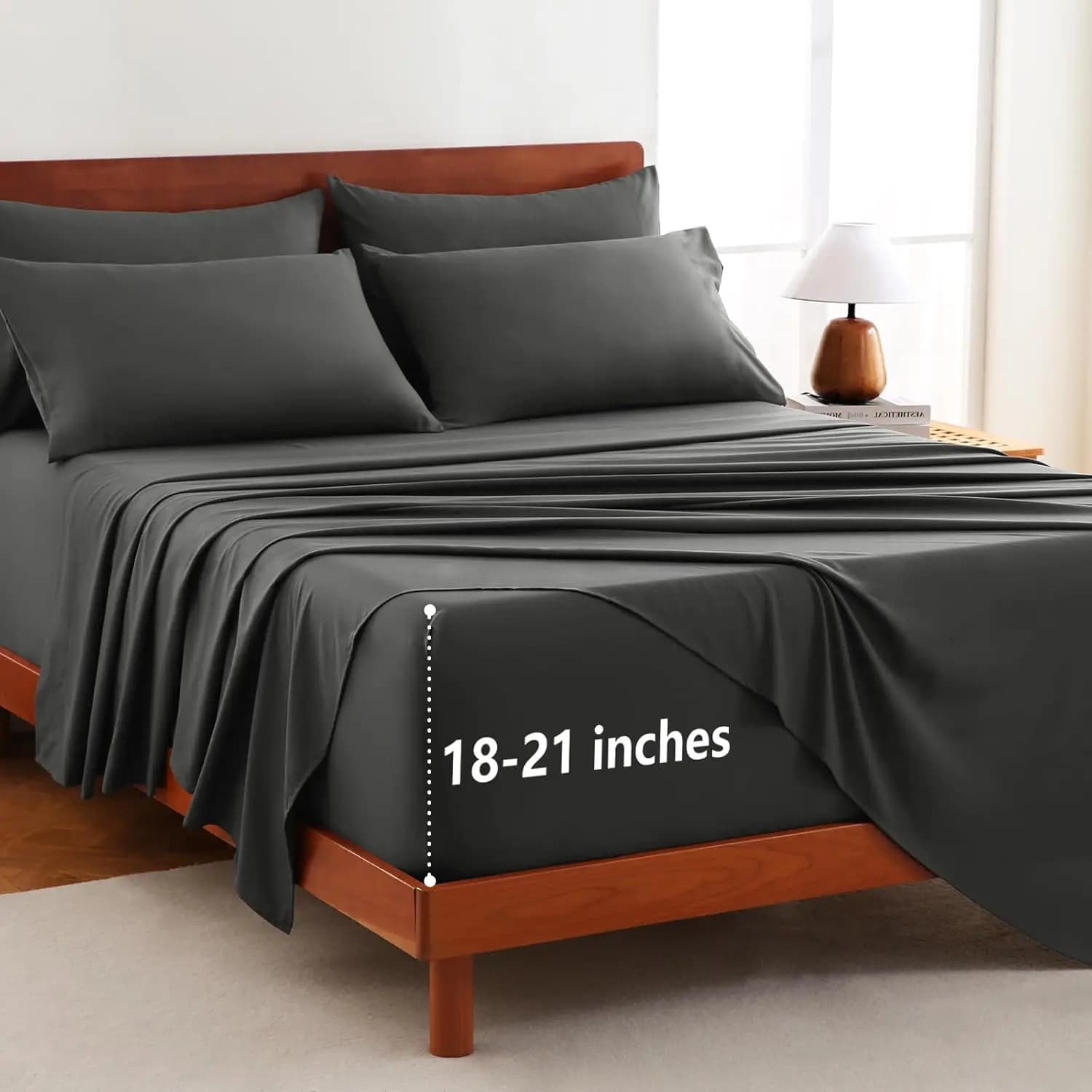 Set di lenzuola King Size con tasche extra profonde fino a 21 pollici - Set di lenzuola da 6 pezzi con lenzuolo piatto e 4 federe, traspiranti