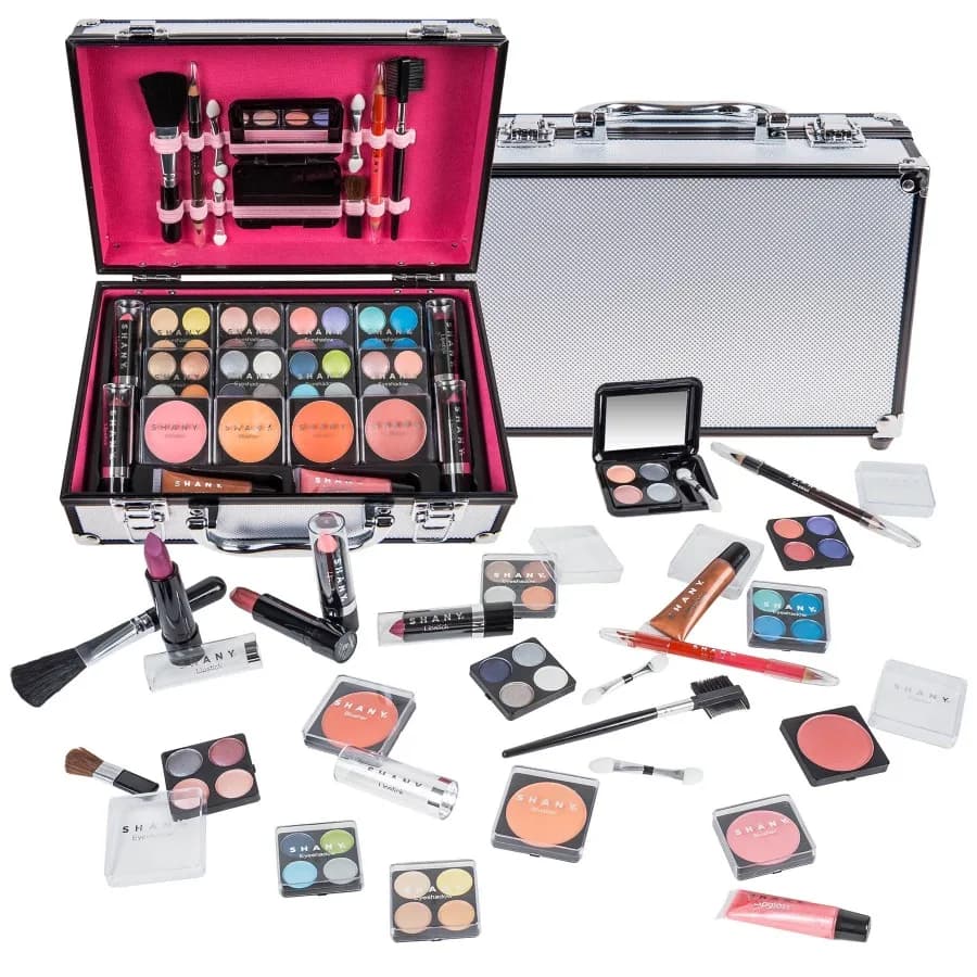SHANY Carry All Make up Train Case with Pro Makeup Set Beauty Brushes Lipsticks Eye Shadows Blushes Powders and more - Reusable