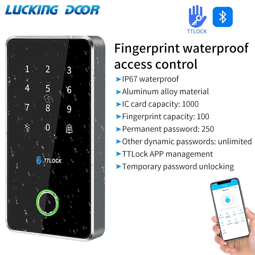 Ip67 impermeabile TTlock Smart Lock tastiera di controllo accessi lettore di metallo per esterni Fingerprint NFC Bluetooth Rfid Passcode Card App