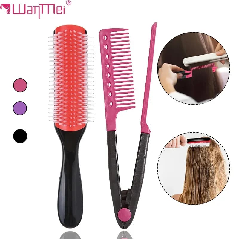 2 pieces professional 9 rows distracting massage type V folding hair plate brush comb removable hair curly/wets tool for styling DIY