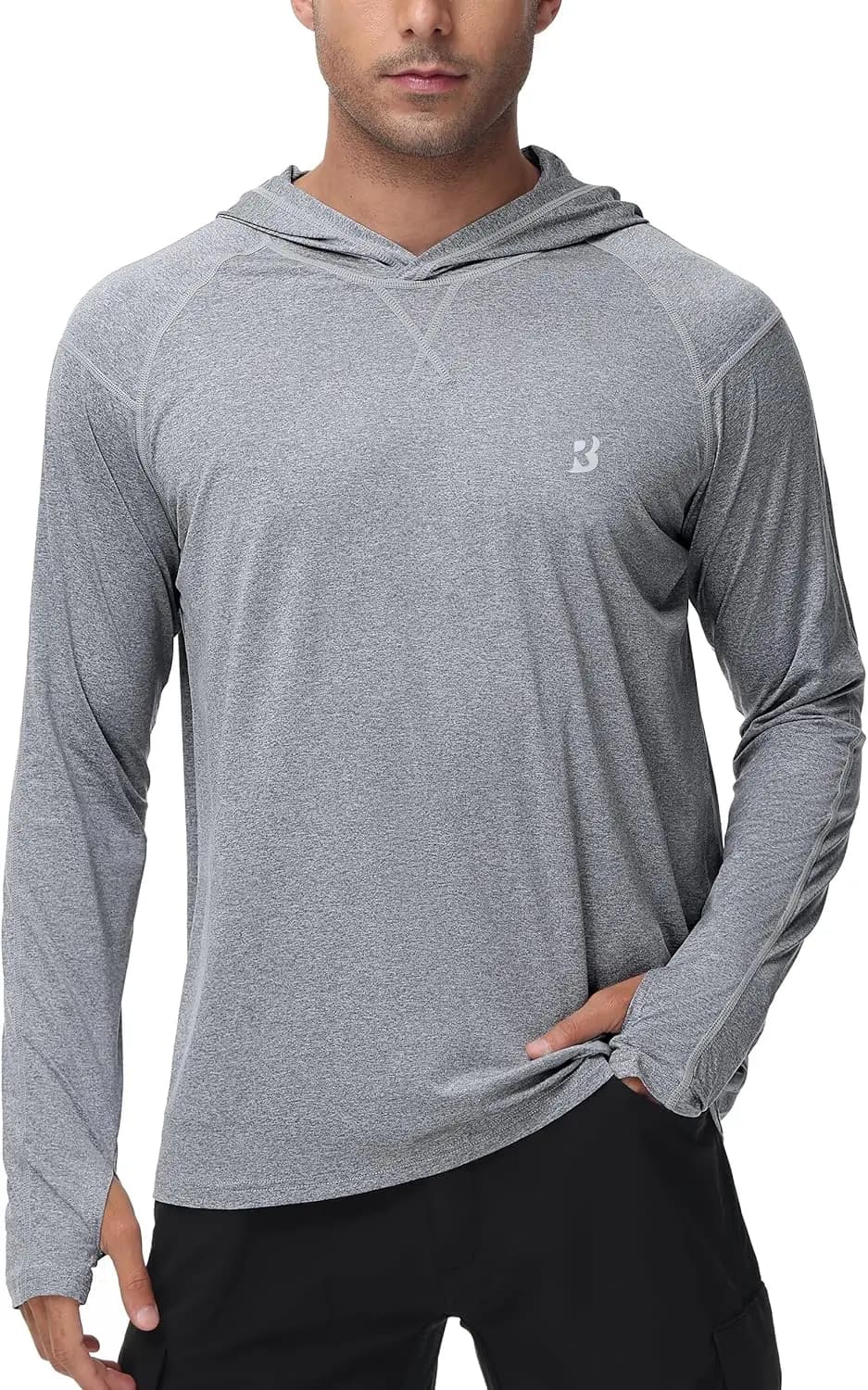 Felpa con Cappuccio a Maniche Lunghe UPF 50+ per Uomo, Protezione UV per Pesca, Escursionismo, Corsa, Nuoto e Allenamento