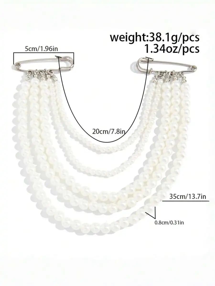 Spilla con catena di perle multistrato per donna, accessorio per abbigliamento in stile vintage