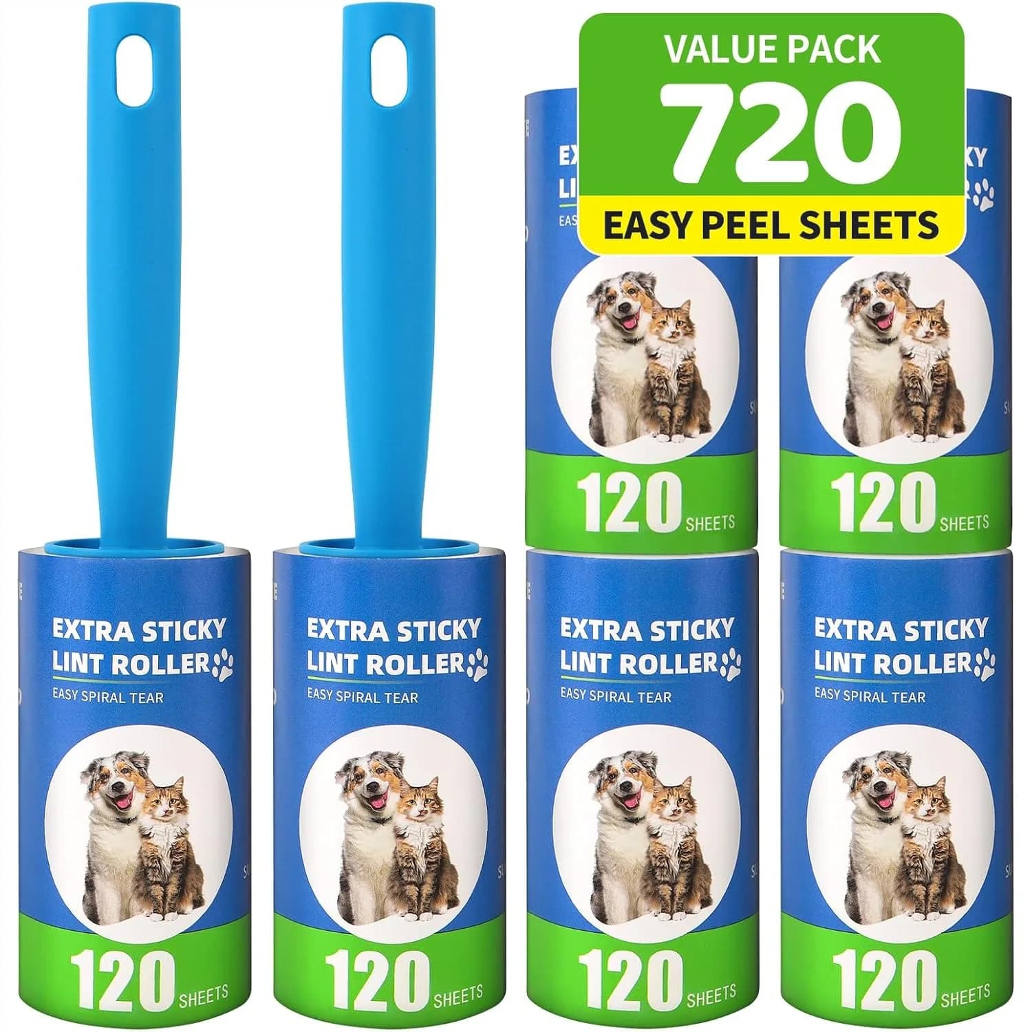 Lint Roller Refills 6 Pack 720 Sheets Extra Sticky for Pet Hair Clothes Furniture Cars