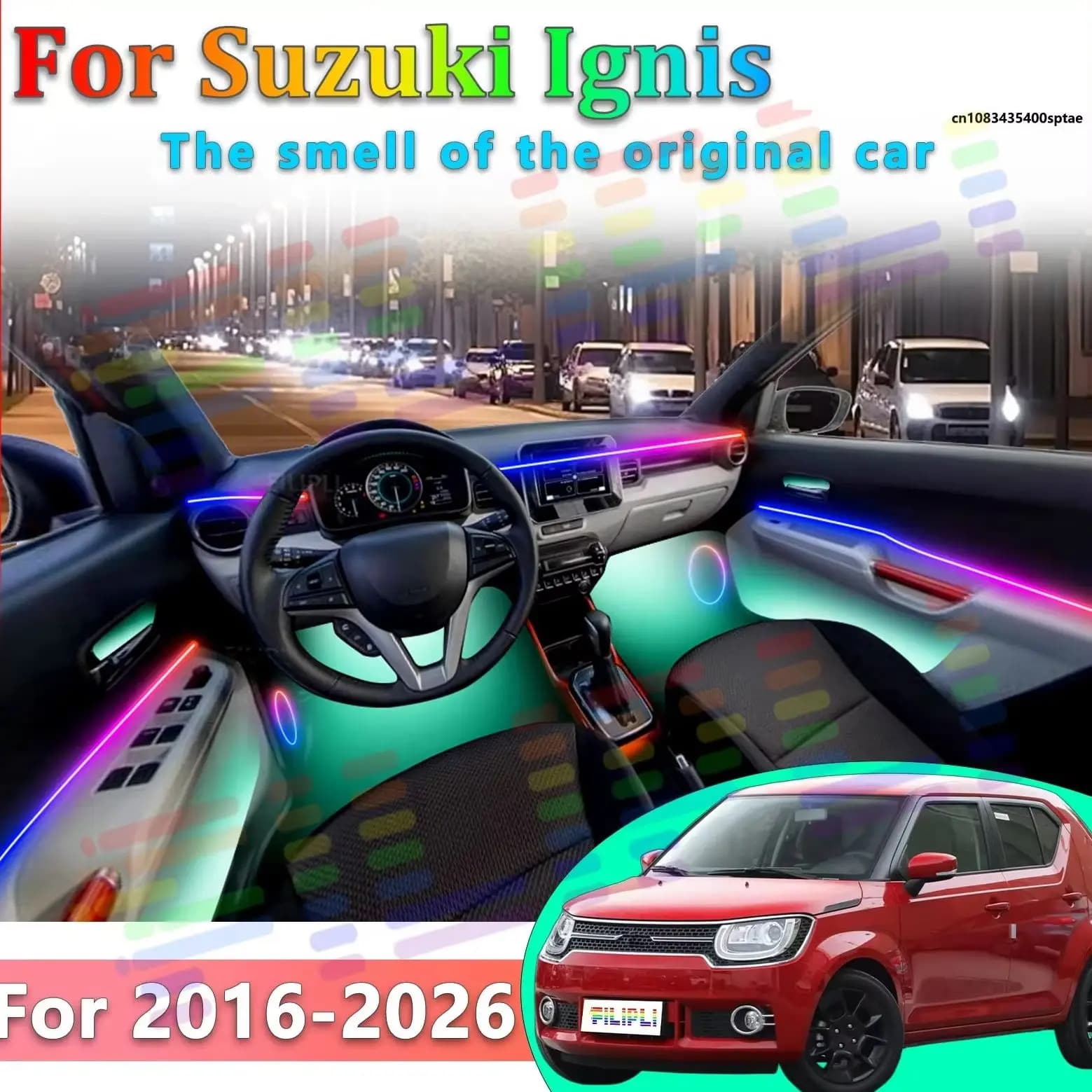 Luci Ambientali LED per Suzuki Ignis 2016~2026, Illuminazione Atmosferica Colorata, Striscia Neon per Interni Auto, Controllo App, 64 Luci RGB