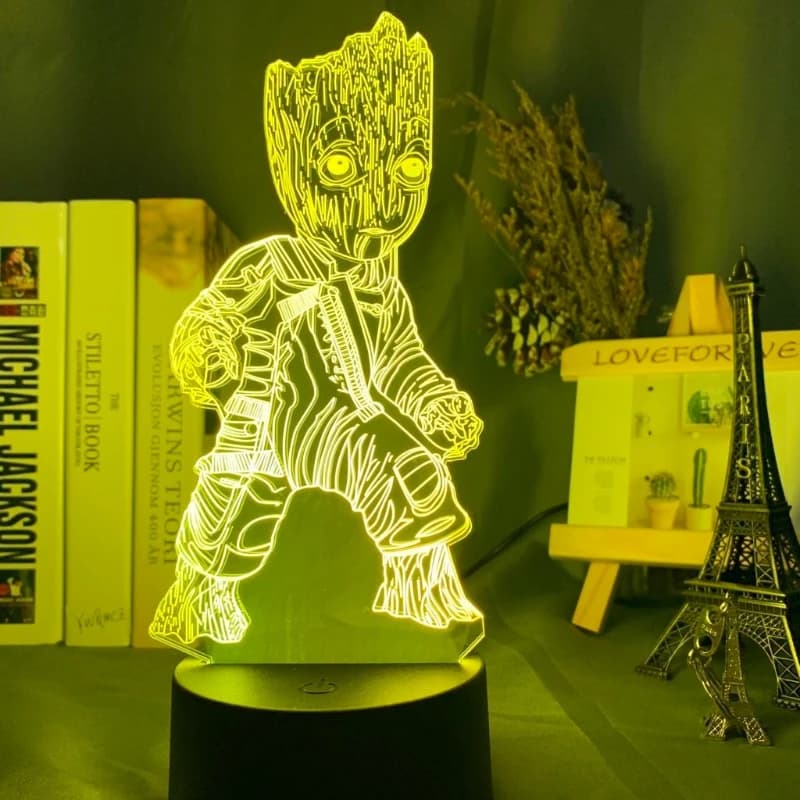 Marvel Avengers Groot, cartone animato, simpatico supporto in acrilico luminoso, luce notturna creativa per camera da letto, ornamento da scrivania, regalo