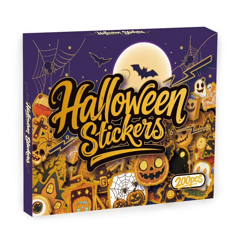 200 pezzi di zucca di Halloween testa decorativa tazza d'acqua tablet confezione regalo adesivo impermeabile con stampa in oro