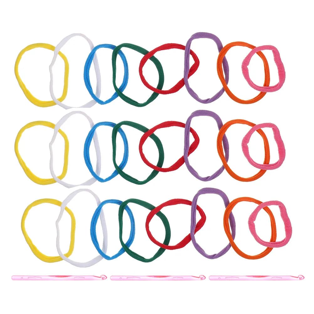 1Set DIY Braided Elastic Rope Kit Polyester Stretch String with Reusable Plastic Crochet Hooks for Weaving Loom Loops Potholder