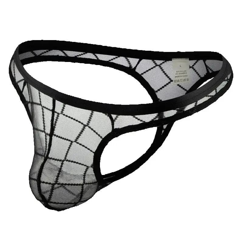 Slip Trasparente Traspirante in Rete a Vita Bassa con Sacchetto per Pene, Perizoma a T, Tanga Trasparente Sexy da Uomo