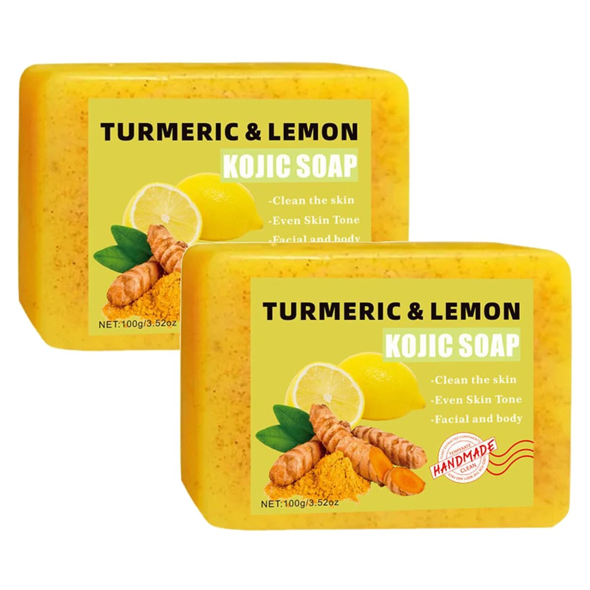 1/2 pezzi di sapone all'acido cogico al limone e curcuma, barra di sapone alla curcuma illumina la pelle uniforme vitamina E, sapone al limone delicato per il viso, lavaggio del corpo