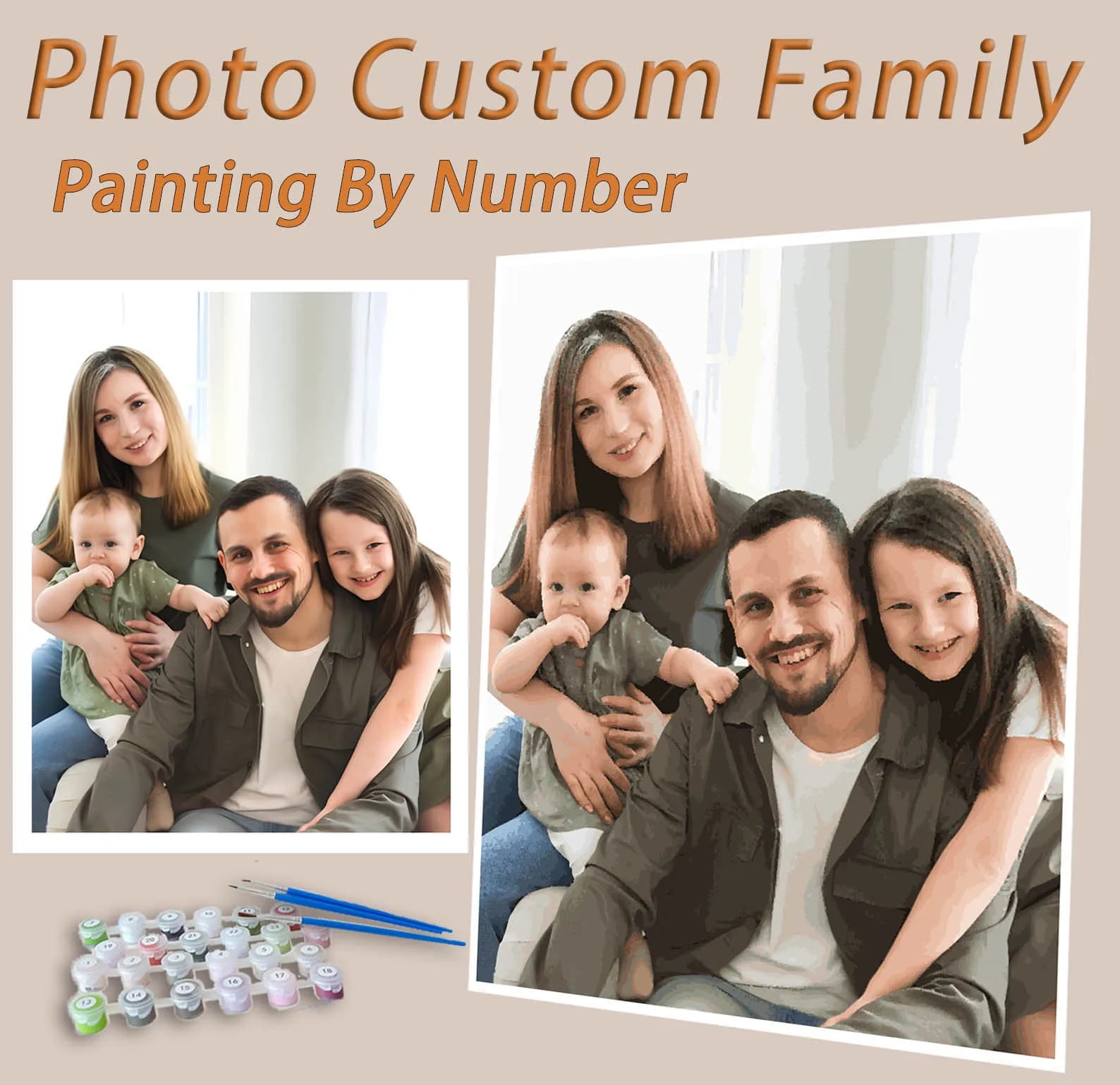 Photo Custom Family Paint by Numbers Oil Adult14+Beginners,24/36/48C DIY Acryl Cotton Canvas,NoFrame Gift Painting Kits