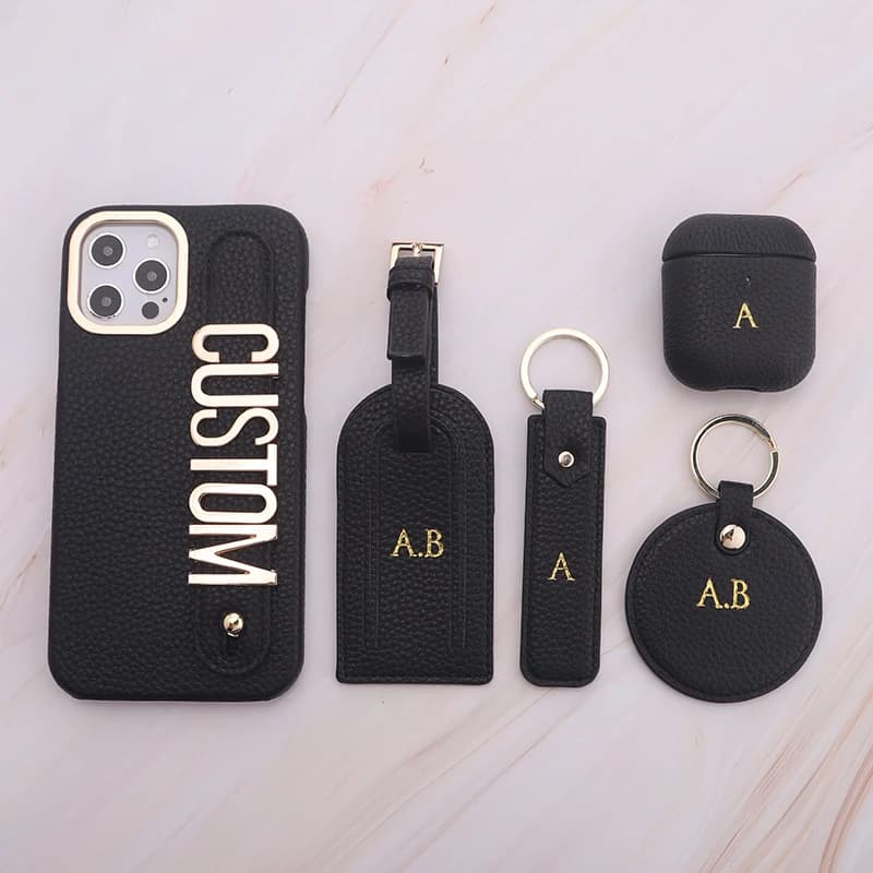 Porta carte di credito in pelle di ghiaia portachiavi etichetta per bagagli porta passaporto borsa di moda custodia protettiva nome personalizzato oro