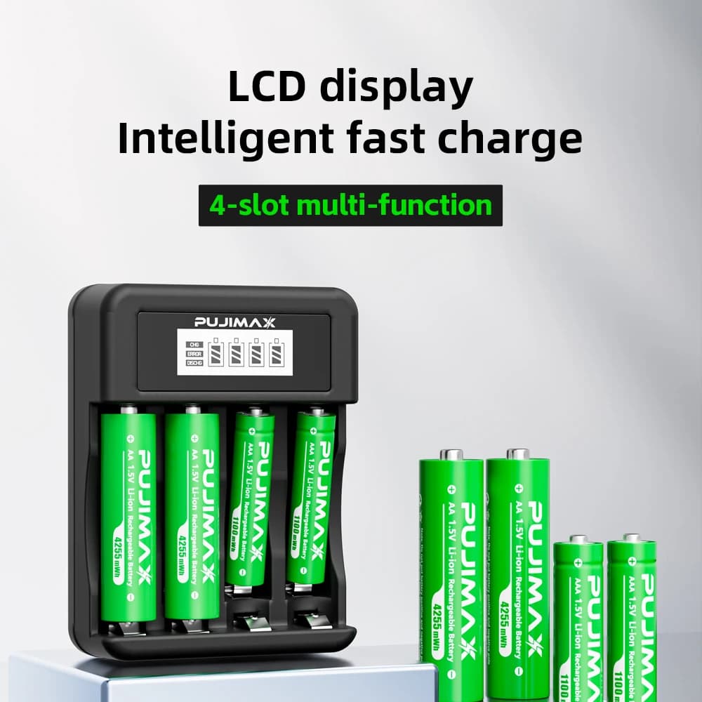 PUJIMAX Caricabatteria al litio da 1,5 V Batteria ricaricabile a ricarica rapida per porta intelligente del mouse con telecomando per fotocamera da caccia