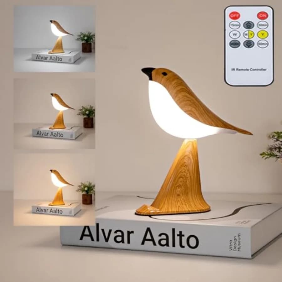 Small Bird Desk Lamp, Rechargeable Cordless Table Lamp with 3 Color Temperatures, Remote Control and Touch Sensor, Multi-Functi