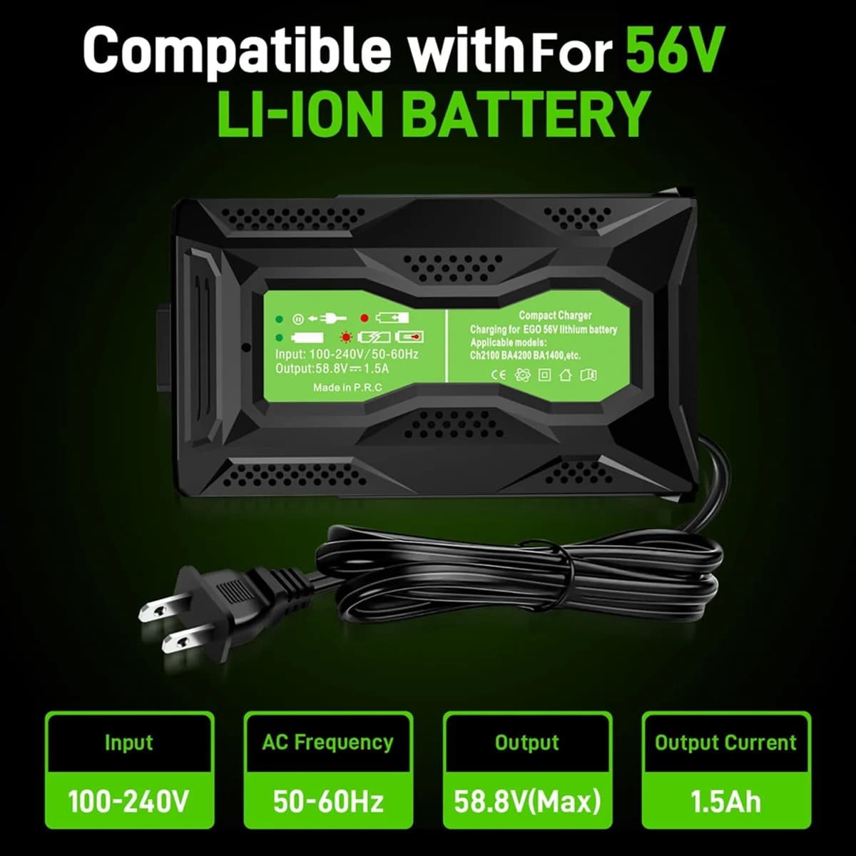2025+ Mini caricabatteria portatile per batteria EGO 56V CH3200 CH5500 CH2800D CH2100 Sostituisci per caricabatterie EGO 56 Volt SPINA USA
