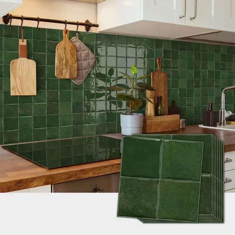 10PCS 3D Epoxy Resin Self-Adhesive Wall Stickers - Waterproof & Oil-Proof Tile Decals for Kitchen & Bathroom Renovation