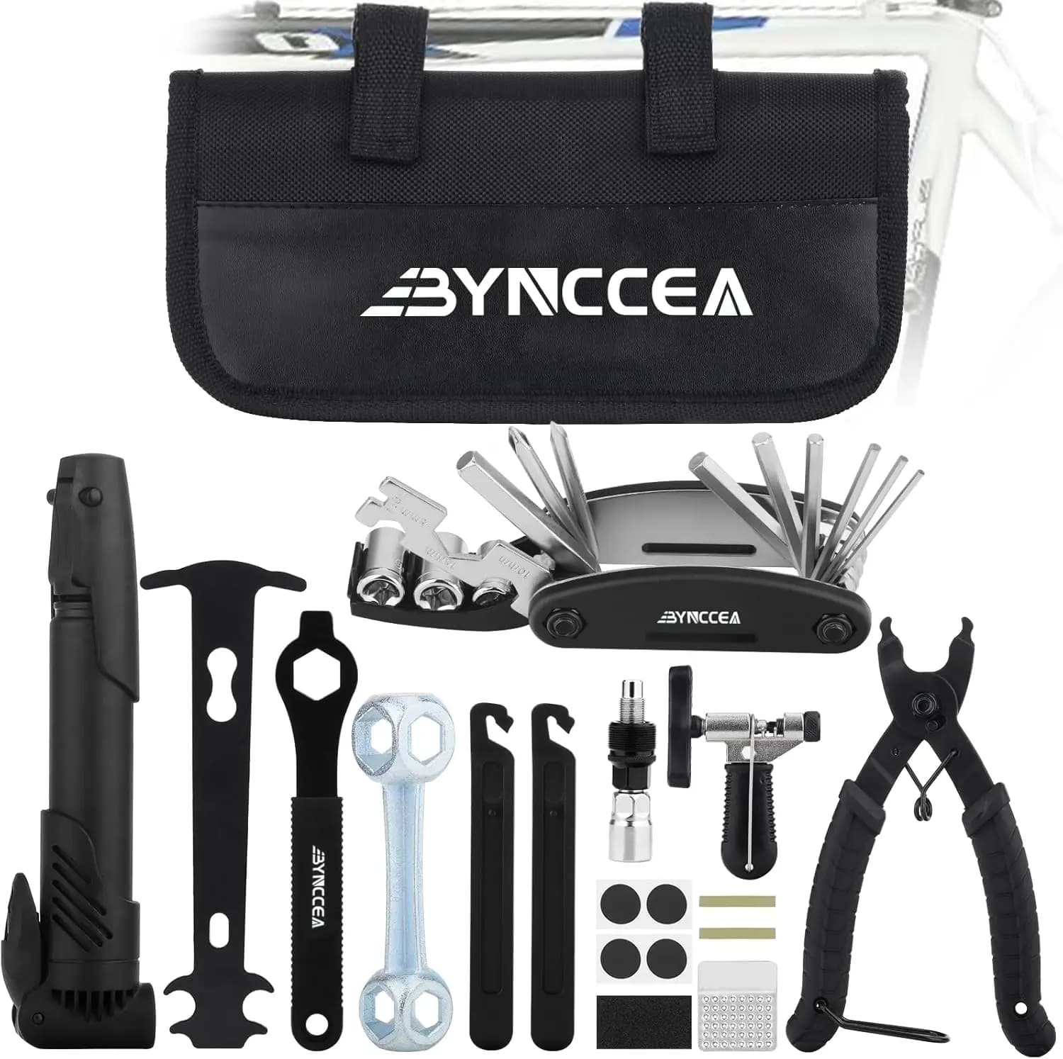 Kit di Riparazione Portatile per Pneumatici di Biciclette con Pompa, Strumento Tutto-in-Uno per Bici da Montagna e da Strada