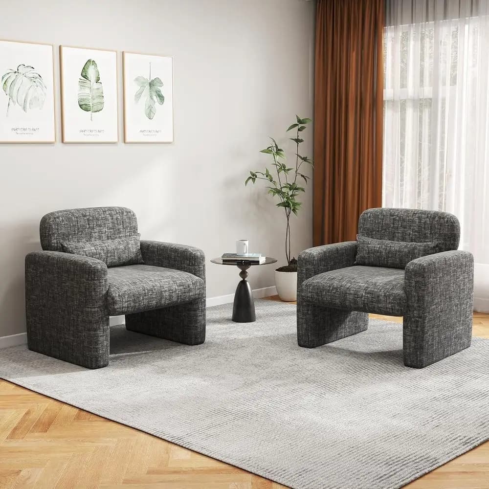 Chic Chenille Fabric Armchairs: Cozy Upholstered Single Sofa Chairs with Lumbar Pillow for Living Room, Bedroom, Balcony, or Off