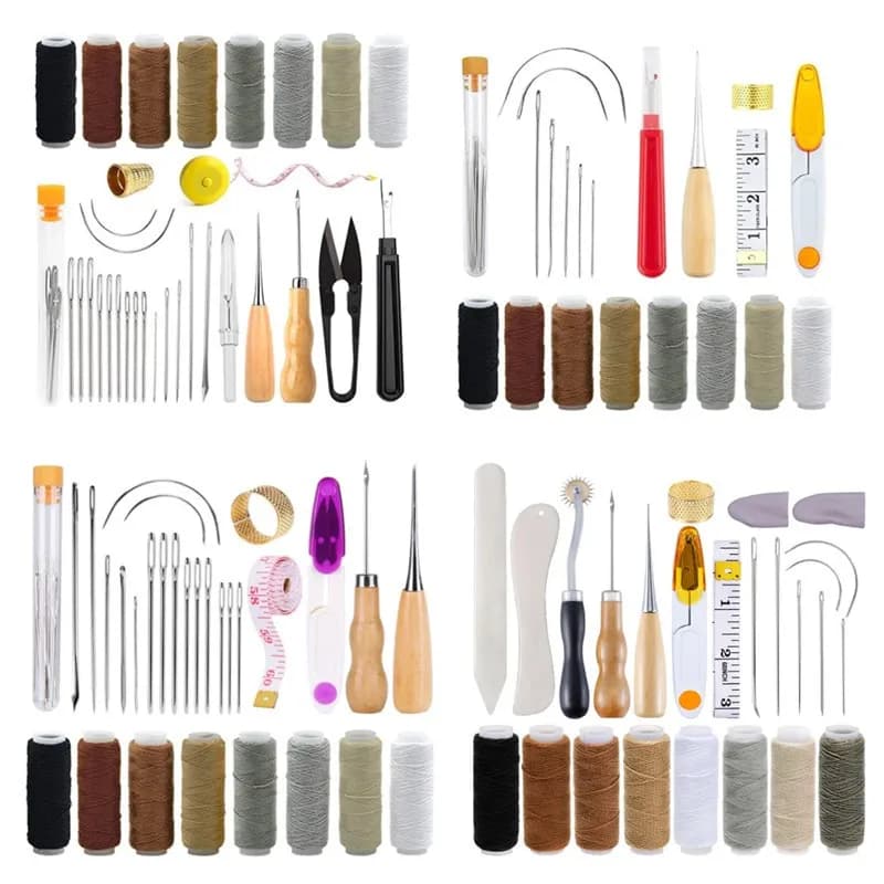 Professional Leather Craft Tools Kit Sewing Kit Waxed Thread Hand Quilting Needles Stitching Punch DIY Leather Tools Set