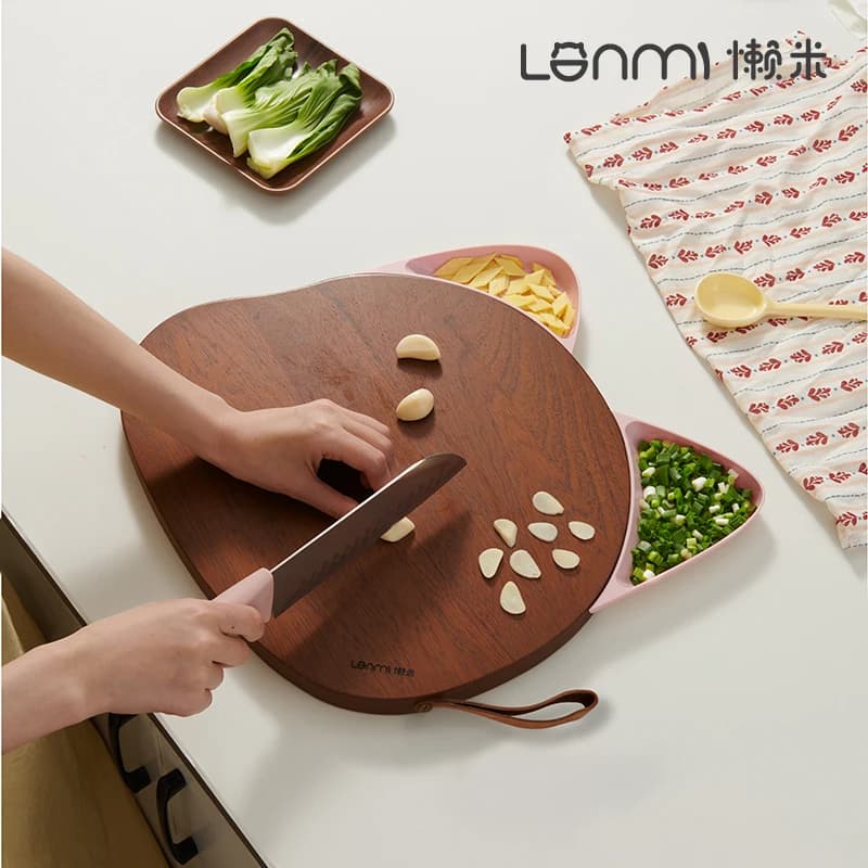 LANMI Tagliere per orecchie di gatto Legno di ebano Antibatterico Anti-muffa Tagliere da cucina Tagliere per carne e verdure per uso alimentare