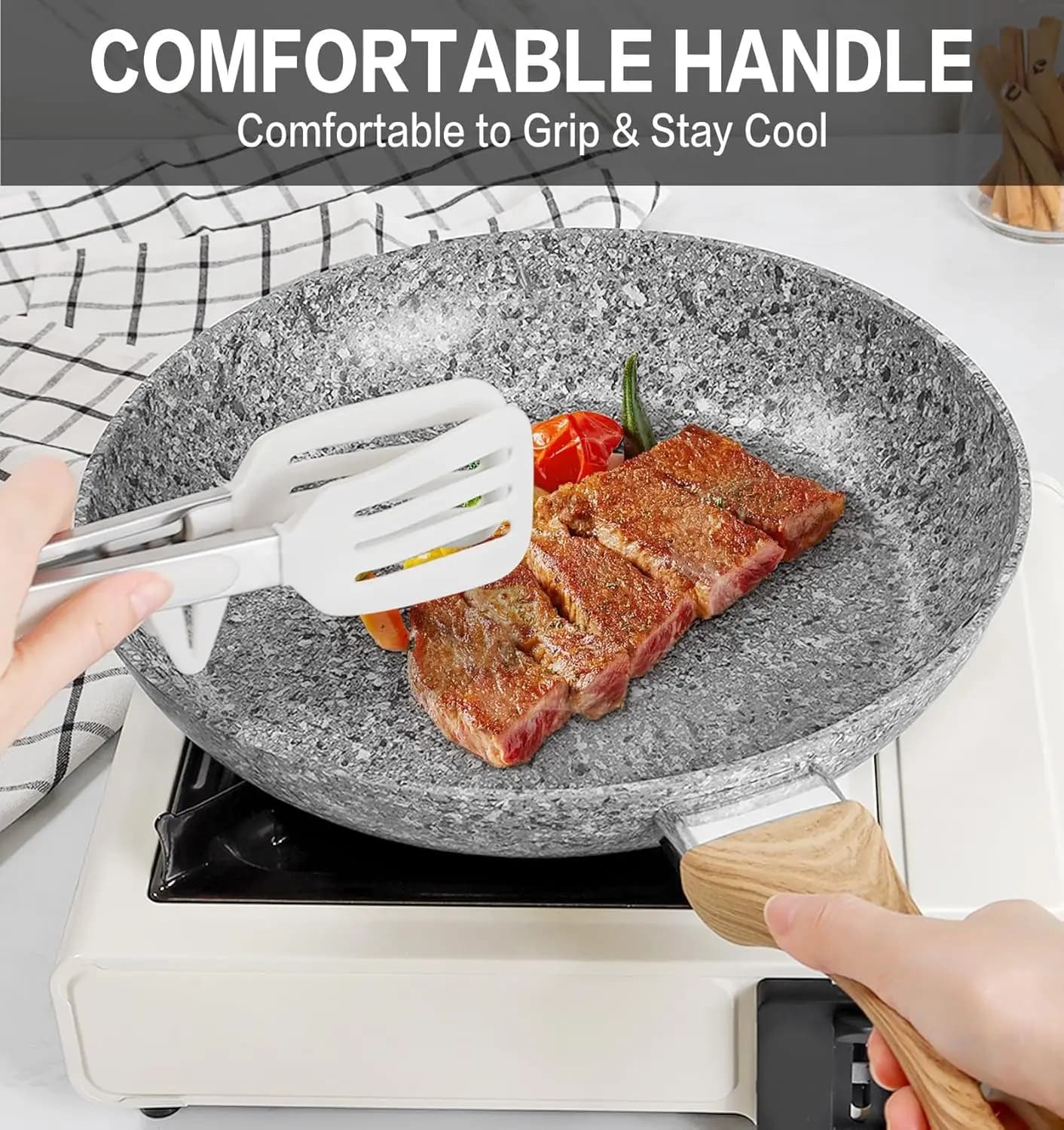 KOCH SYSTEME CS non-stick pan with lid, 12 inch grey granite pan with non-toxic non-stick coating
