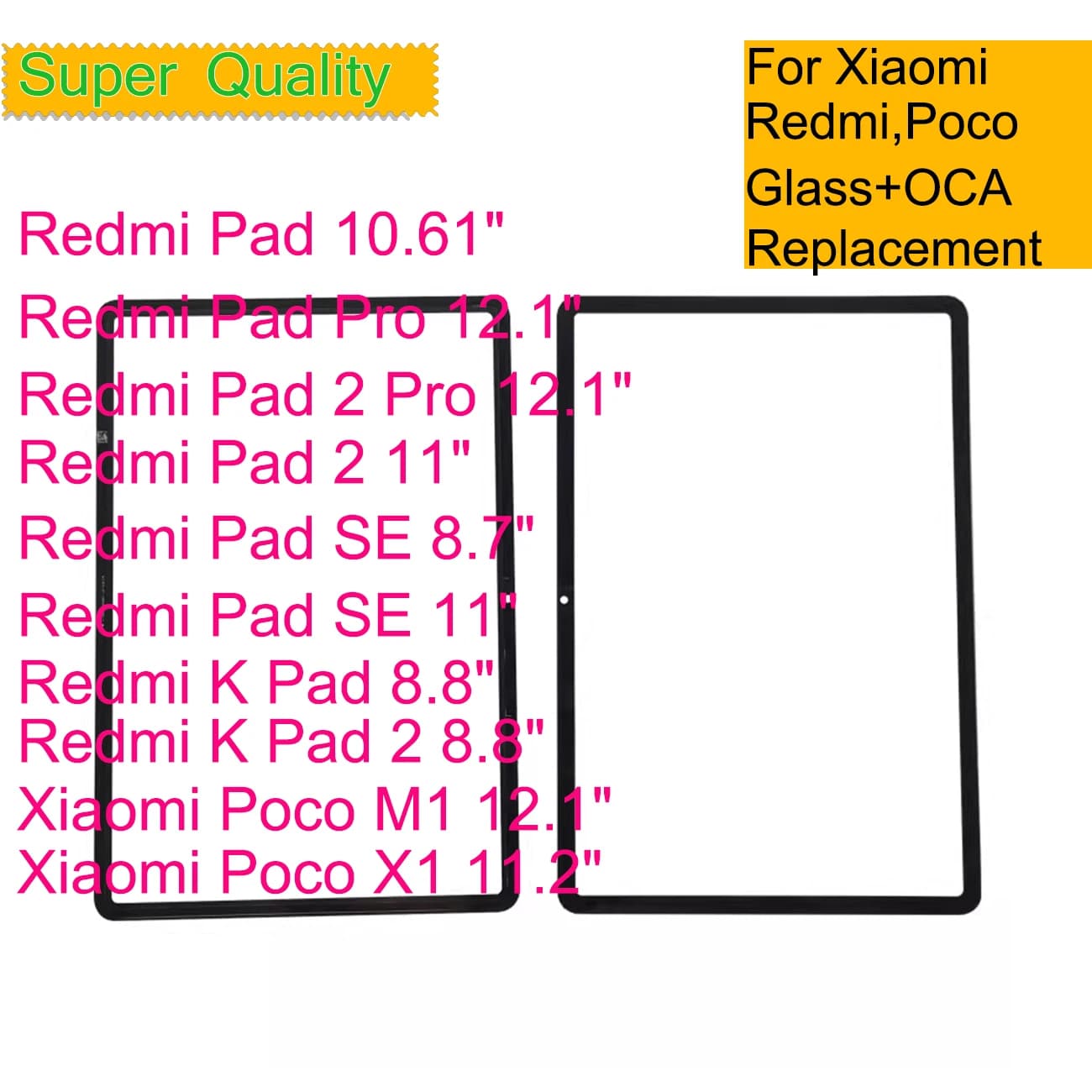 10 Pezzi per Xiaomi Redmi Pad SE 8.7 11" K Pad 2 Pro per Poco X1 M1 Pannello Touch Screen Vetro LCD Esterno Anteriore con OCA