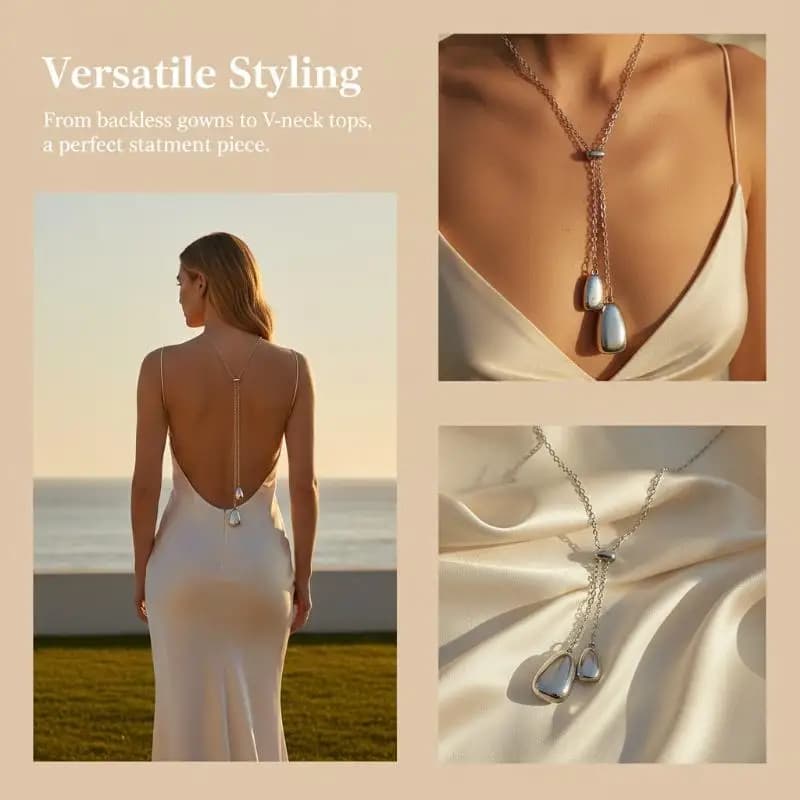 Minimalist Oval Drop Back Chain Necklace Long Lariat Backless Dress Jewelry For Women Wedding Party Accessories