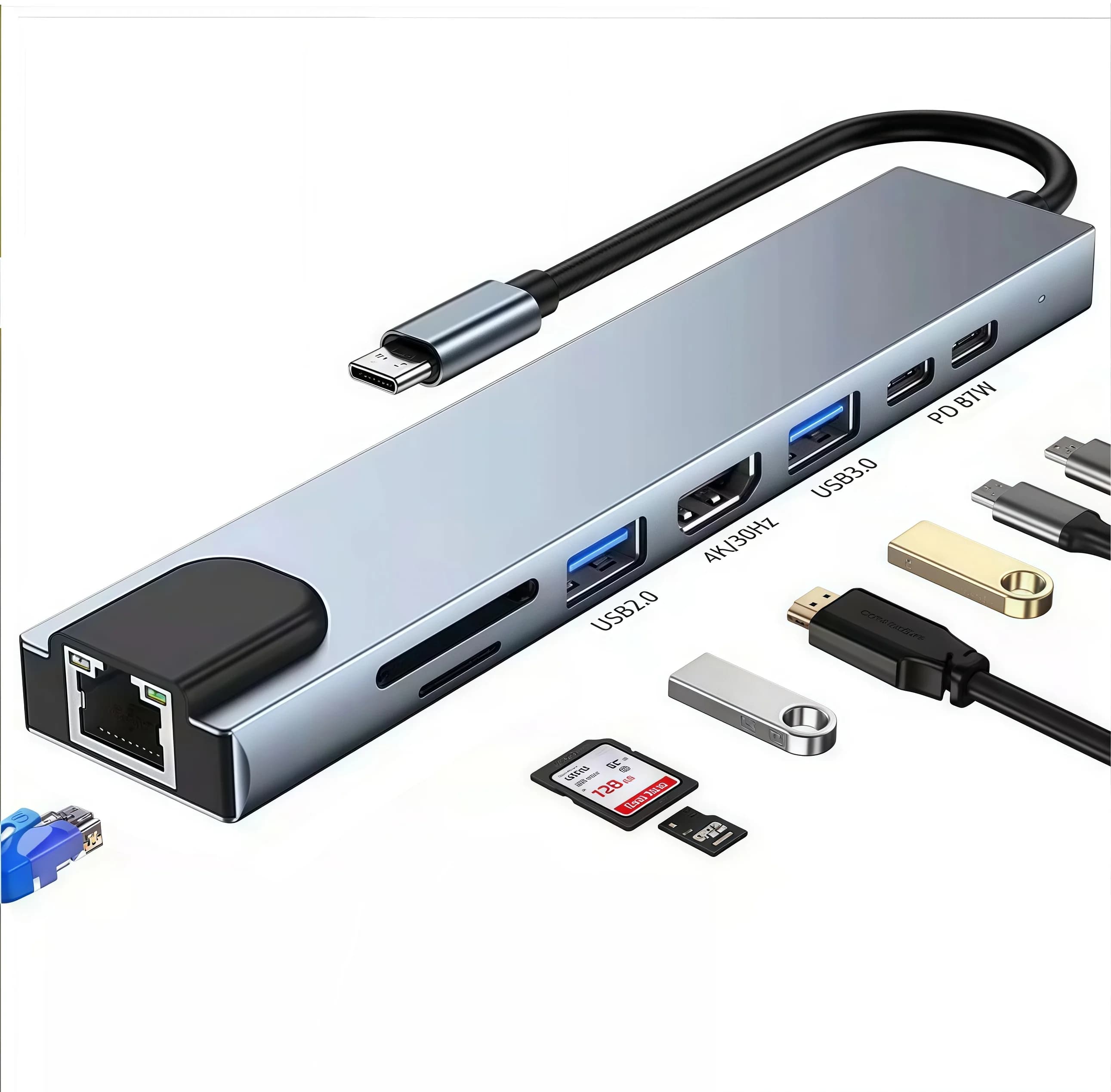 Adattatore per docking station tipo C 5 pezzi 8 in 1 per MacBook e laptop RJ45 Ethernet risoluzione 4K supporto hub USB