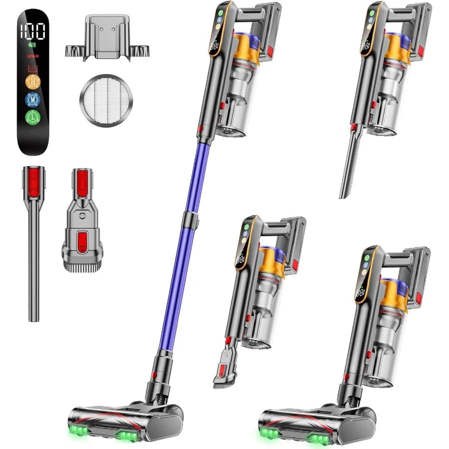 Wireless Vacuum Cleaner 650W 55KPA 70 Minutes of Autonomy, Vacuum Cleaner in Bastone for Home with 1.8L Container, 8-stage Filter System Anti-Group