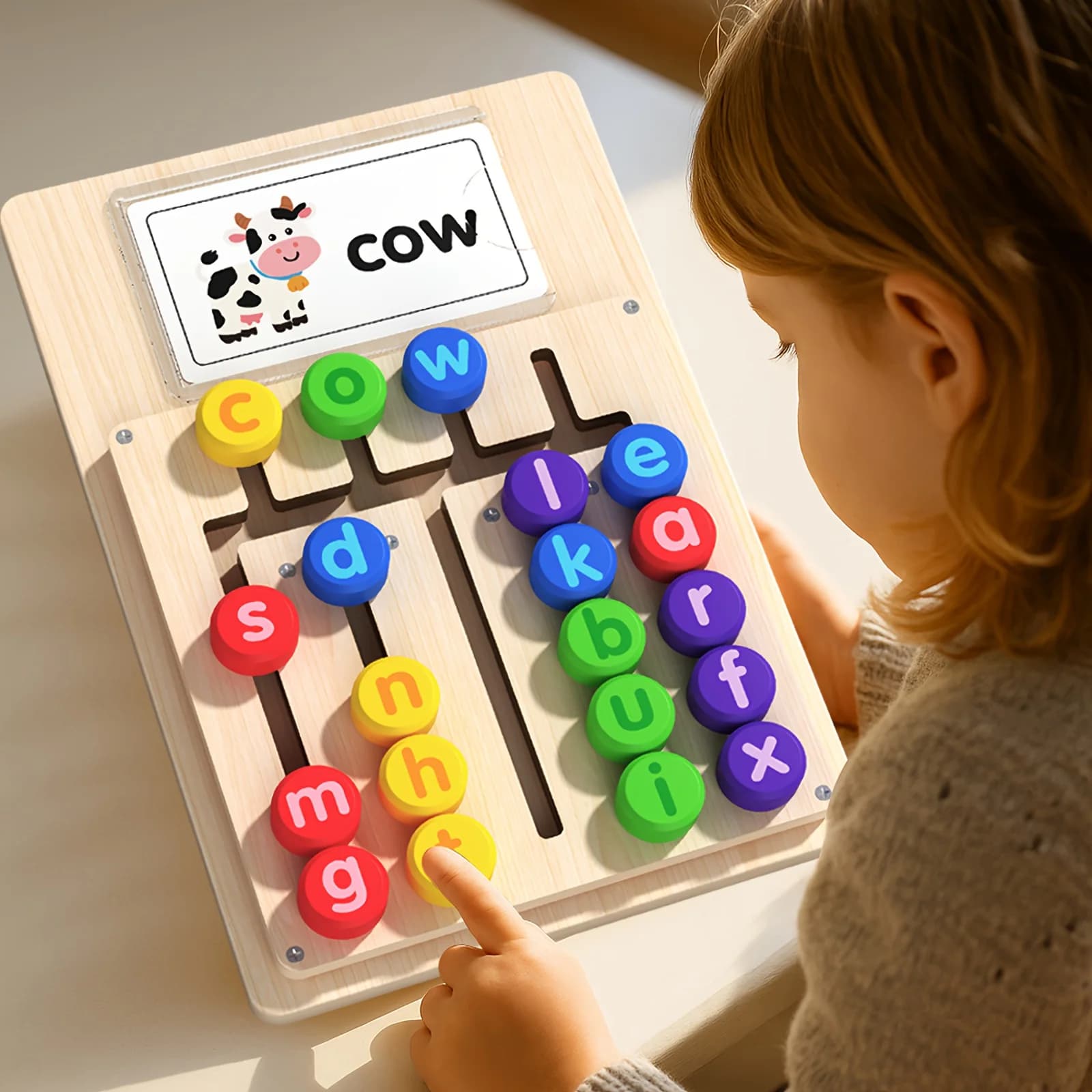 Wooden Word Spelling Movement Game Educational Letter Matching Toy Movable Letter Blocks Word Building Cards Classroom Toys Kids