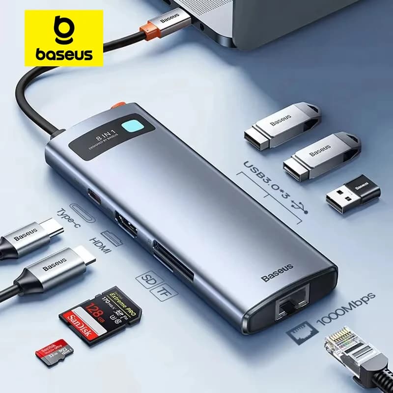 Baseus 4K 60Hz USB C Hub Type C to HDMI SD TF Ethernet Port PD 100W Fast Charging USB 3.0 Adapter for Macbook Laptop Tablet HUB
