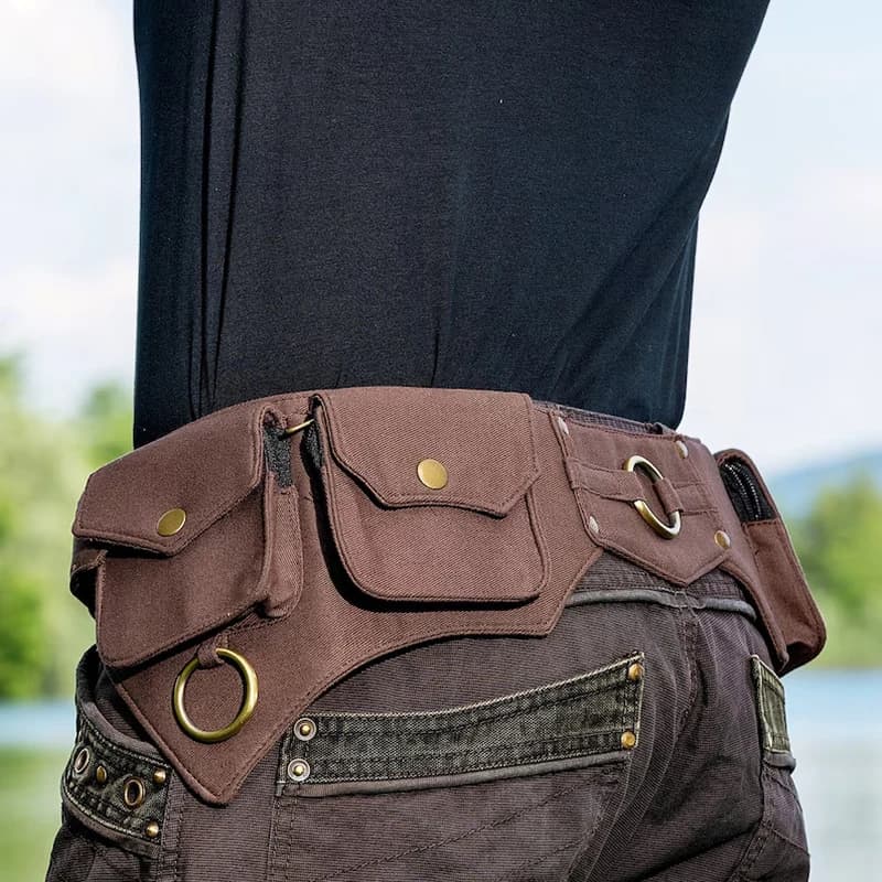 Medieval Punk Outdoors Belt Bag Pocket Women Vintage PU Hunting Hip Waist Bag Pack Adjustable Gothic Cosplay Perform Prop